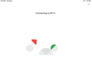 Screenshot of the Google Home app on iOS, showing its -Connecting To WiFi- screen.