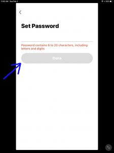 Picture of the Gosund app displaying its -Set Password- page, with the -Done- button highlighted.
