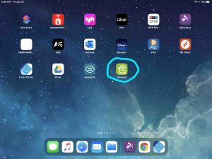 Picture of the iPad OS Home screen, showing the Gosund app circled.