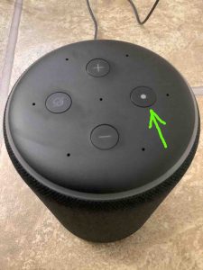 Top view of the Alexa Echo Generation 3 speaker, showing the -Action- button highlighted.