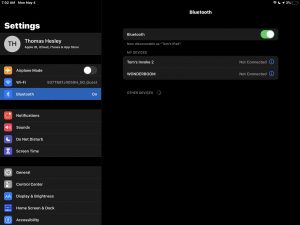 Screenshot of a typical iPad Bluetooth Settings page.