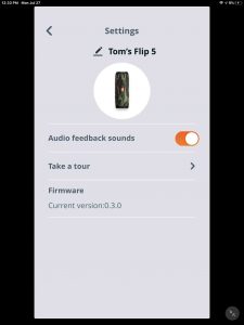 Screenshot of the The Connect app, showing the renamed JBL Flip 5 -Home- page.
