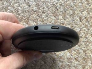 Rear view of the Amazon Echo Input device, showing its I/O ports.