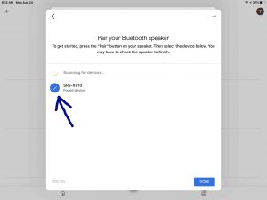 Screenshot of the -Pair Your Bluetooth Speaker- page, with the Sony XB10 selected.