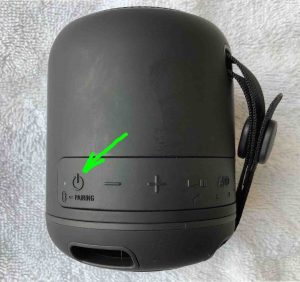 Sony SRS-XB12 speaker powered OFF, showing the -Power- button.