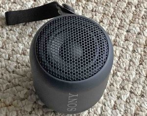 Top front view of the Sony SRS XB12 Extra Bass Bluetooth speaker.