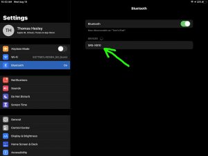 iPadOS Bluetooth Settings screenshot, showing the Sony XRS XB10 as discovered.