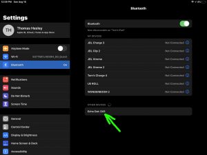 Screenshot of the iPadOS Bluetooth Settings page, showing an Echo Dot as discovered but not yet paired. How to Put Alexa Dot in Pairing Mode.