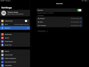 Screenshot of the iPadOS Bluetooth Settings page, showing that the JBL Xtreme 2 speaker is now gone. How to Change JBL Xtreme 2 Name.