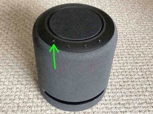 Top front view of the speaker, showing the -Mic Mute- button.