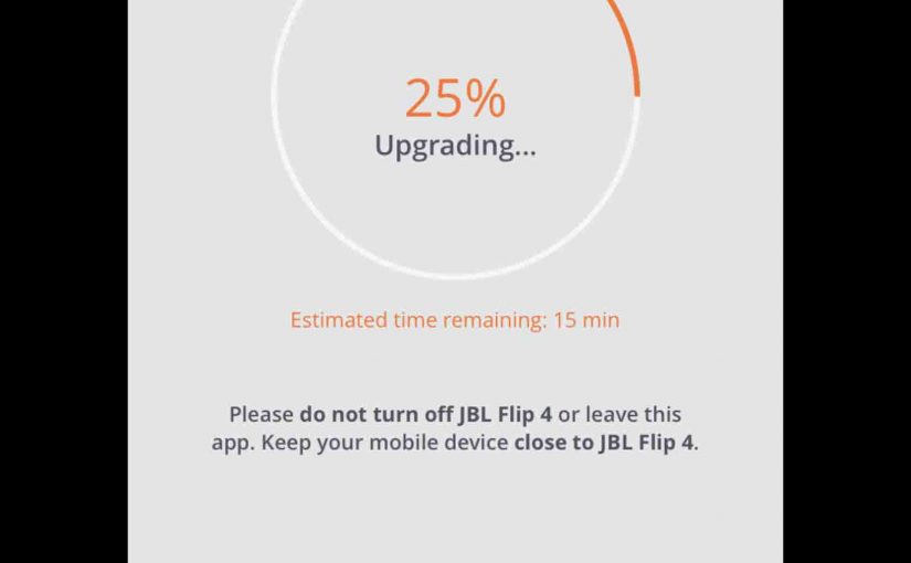 Screenshot of the JBL Connect app on iPadOS, showing the -Firmware Upgrade Progress- page, at 25 percent done.