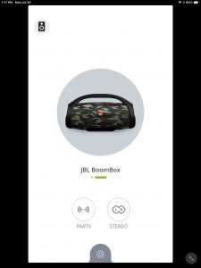 The JBL Connect app showing the JBL Boombox home screen.