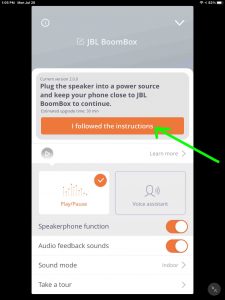 Screenshot of the -Plug Boombox In- page, with the -I Followed the Instructions- button now enabled.