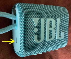 Left side of the JBL Go 3 mini speaker, showing the USB-C power port highlighted.