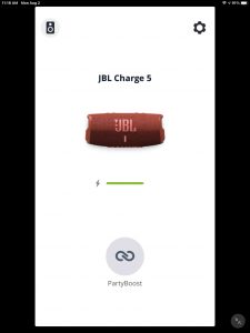JBL Connect app, displaying the Charge 5 speaker Home screen.