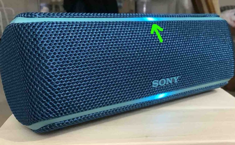 Picture of the glowing party light bars on the Sony SRS XB21 speaker.
