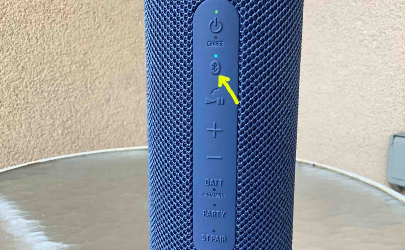 The -Pairing- button on the Sony SRS XB23 speaker.