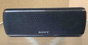 The dark party lights seen in the front view of the Sony SRS XB41 speaker.