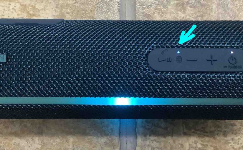 The glowing -Bluetooth Status- light on the Sony SRS XB21 speaker.