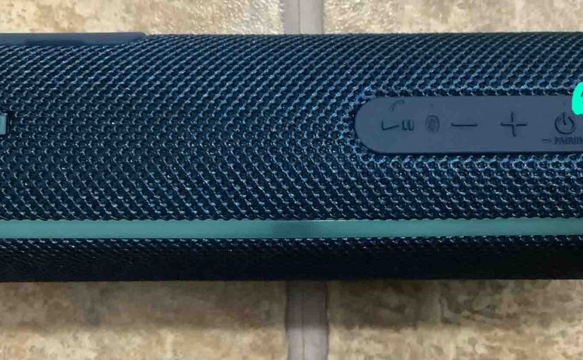 The -Power- button on the Sony SRS XB21 speaker.