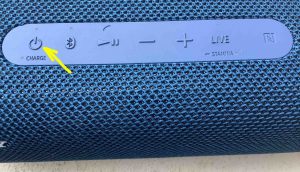 The -Power- button on the Sony SRS XB33 speaker. How to Check Sony SRS XB33 Battery Life.