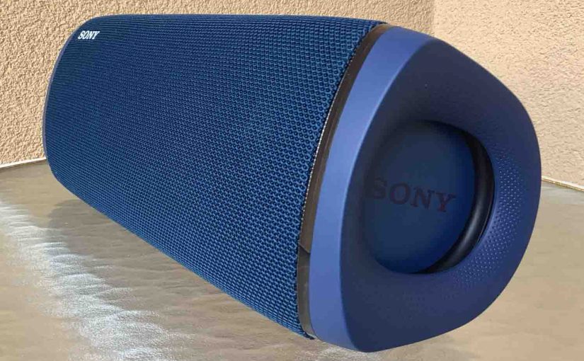 Right front view of the Sony SRS XB43 Extra Bass speaker.