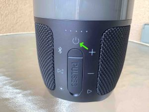 Picture of the Power button on the JBL Pulse 3 speaker.