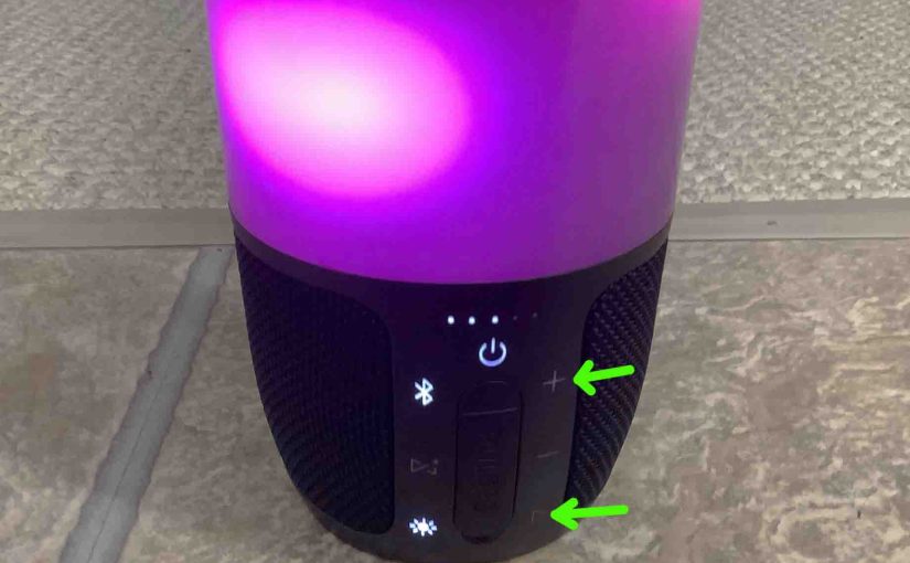Picture of the Volume UP and Play-Pause buttons on the JBL Pulse 3 speaker.