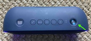 Picture of the -Power- button on a common Sony Bluetooth speaker.
