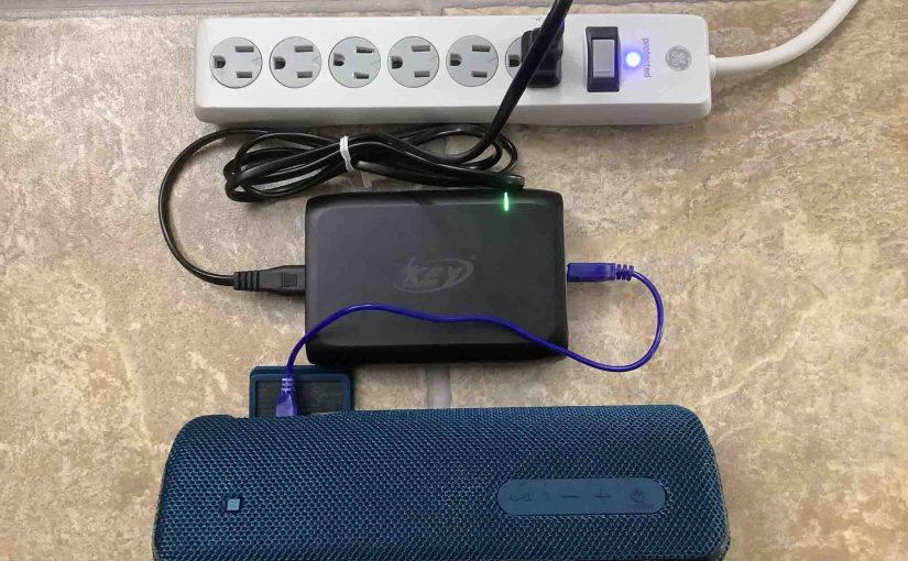 Picture of the Sony SRS XB31 speaker, connected and charging.