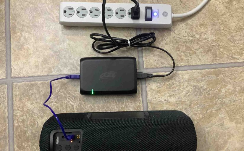 Picture of the Sony SRS XB41 speaker charging via the USB port.