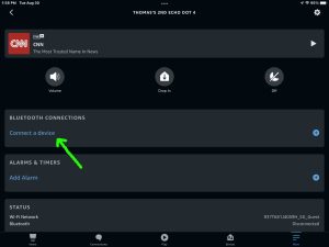 Screenshot of the -Connect a Device- item on the -Echo Dot 4 Settings- screen.