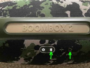 Picture of the Bluetooth and Play-Pause buttons on the JBL Boombox 2 speaker.