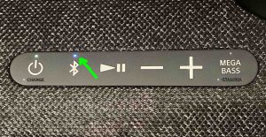 Picture of the Bluetooth status light glowing blue on the Sony SRS XG500 speaker.