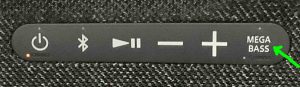 Picture of the MEGA BASS button on the Sony XG500 boombox speaker.