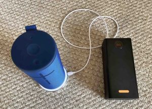 Picture of the UE Megaboom 3 Bluetooth speaker charging.