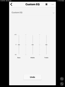 Screenshot of the Custom EQ screen with all sliders set to FLAT.