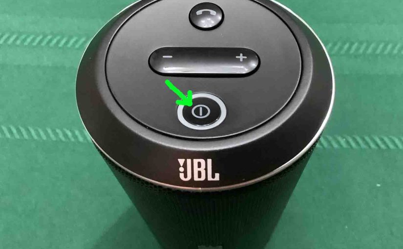 Picture of the Power button on the JBL Flip 1 Bluetooth speaker.