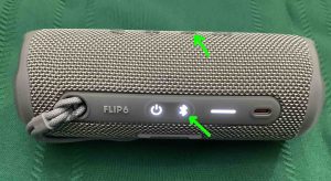Picture of the -Pairing- and -Volume Down- buttons on the JBL Flip 6.