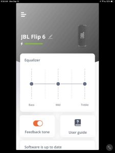 Screenshot of the app showing the -JBL Flip 6 Home- page.