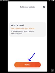 Screenshot of the Update button on the Software 0.6.4.0 update page in the JBL Portable app on iPadOS.