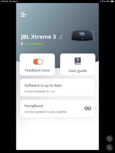Screenshot of the JBL Xtreme 3 home page in the JBL Portable app on iPadOS.