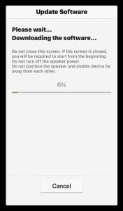 Screenshot of the Sony Music Center app downloading the new firmware, and at 6 percent done.