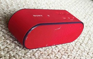 Picture of the left front of the Sony SRS X2 speaker.