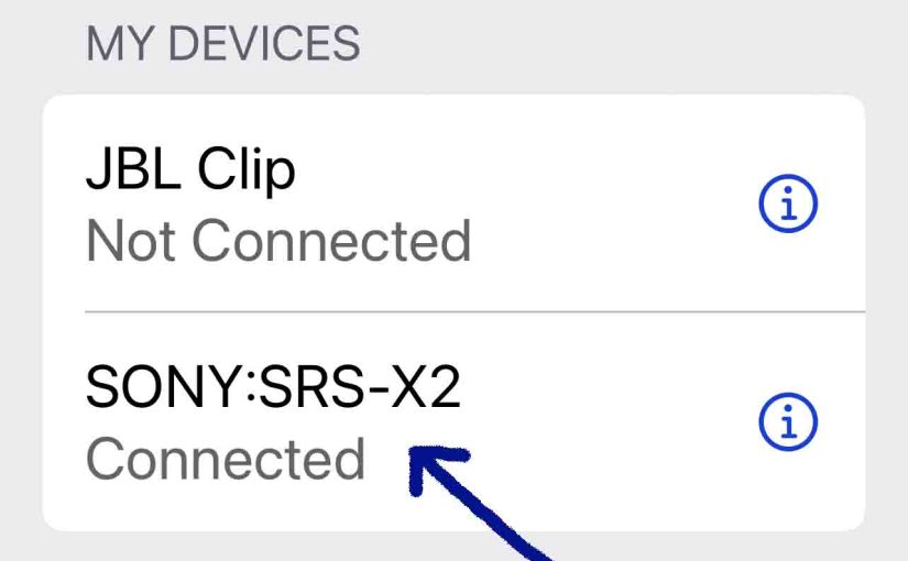 Screenshot of the Sony SRS X2 speaker showing as Connected on an iPhone.