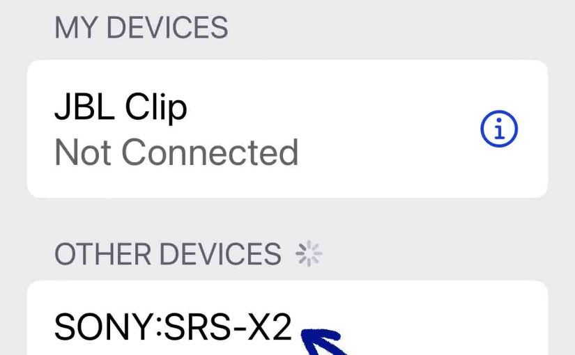 Screenshot of the Sony SRS X2 speaker, showing as discovered on the iPhone Bluetooth page.