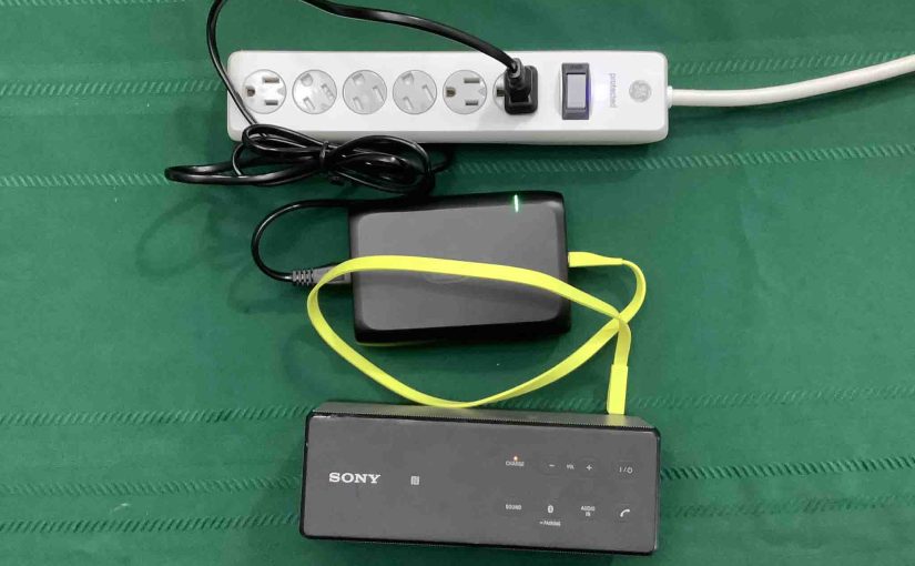 Picture of the Sony SRS X3 Bluetooth speaker charging.