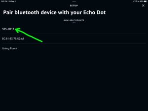 Screenshot of a Sony XB13 discovered on the Setup page in the Alexa App on iPadOS.