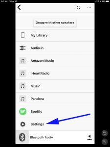 Screenshot of The Settings item on the Home page for the Sony SRS XB20 speaker.