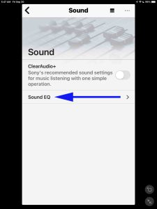 Screenshot of the Sound EQ option on the Sony SRS XB20 Sound page.